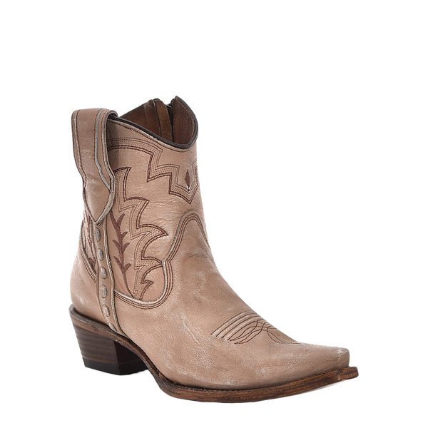 LADIES SAND EMBROIDERED & ZIPPERED ANKLE BOOTS