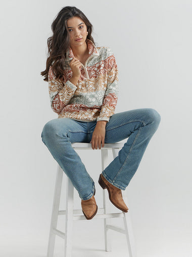WOMEN'S ALLOVER PRINTED QUARTER-ZIP FLEECE PULLOVER IN SUNSET FLORAL