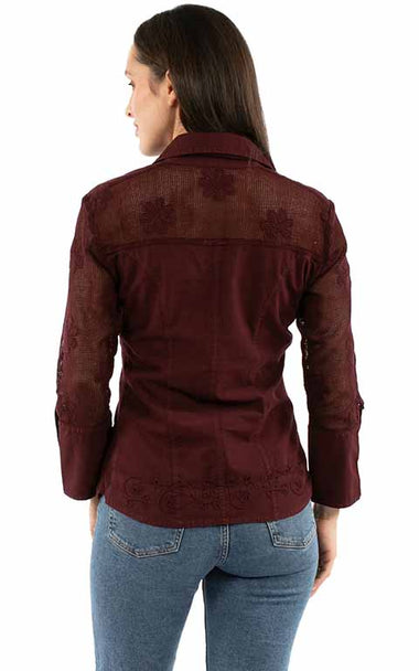 WOMENS EMBROIDERED BLOUSE WITH MESH SLEEVES