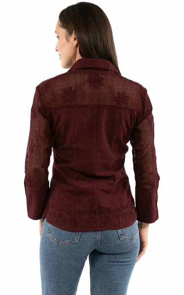WOMENS EMBROIDERED BLOUSE WITH MESH SLEEVES