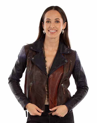 LADIES LEATHER MOTORCYCLE TWO TONE JACKET