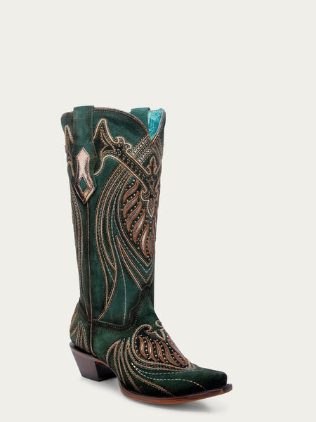 LADIES FORREST GREEN WITH GOLD EMBROIDERY AND INLAY WITH STUDS