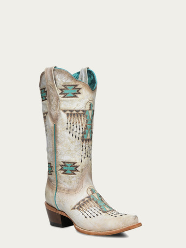 LADIES WHITE WITH AZTEC EMBROIDERY BOOT