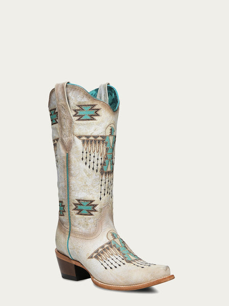 LADIES WHITE WITH AZTEC EMBROIDERY BOOT