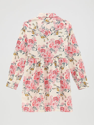 GIRLS LONG SLEEVE PRINTED WESTERN SNAP DRESS