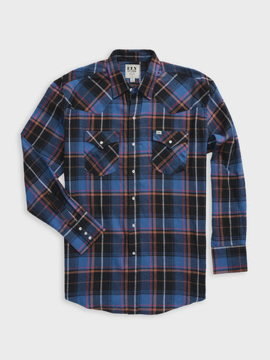 MENS ELY CATTLEMEN LIGHT PLAID FLANNEL SNAP SHIRT