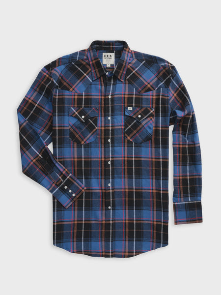 MENS ELY CATTLEMEN LIGHT PLAID FLANNEL SNAP SHIRT