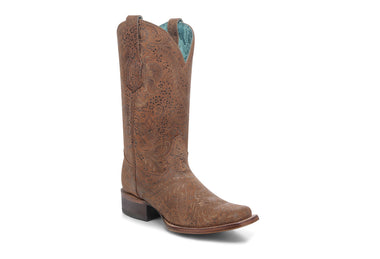 LADIES SHEDRON STAMPED FLORAL SUEDE SQUARE TOE BOOT