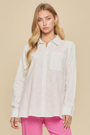 LADIES EMBROIDERED BUTTON UP SHIRT