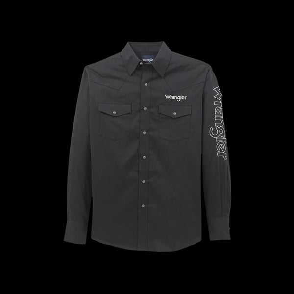 MENS L/S BLACK WRANGLER LOGO SHIRT