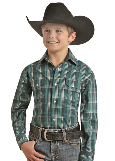 BOYS LS 2 PKT LS PLAID CHECK SNAP SHIRT