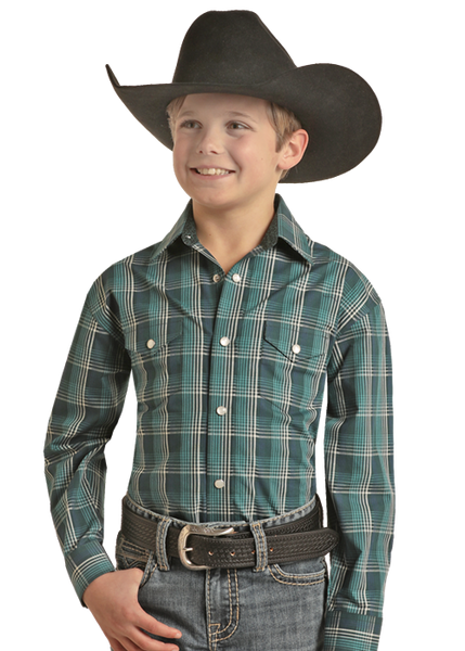 BOYS LS 2 PKT LS PLAID CHECK SNAP SHIRT