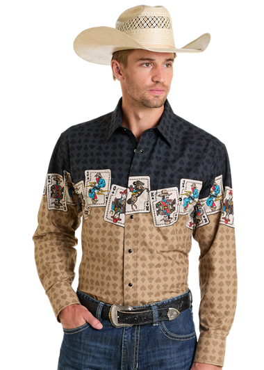 MENS GAMBLER BORDER LS SHIRT