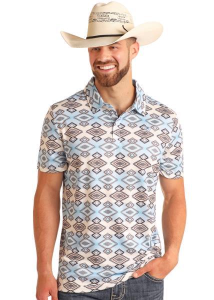 MENS ROCK AND ROLL AZTEC PRINTED POLO SHIRT