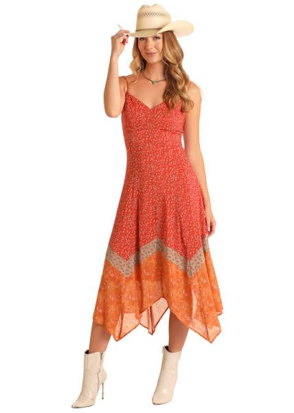 LADIES HANDKERCHIEF MIDI MULTI COLORED DRESS