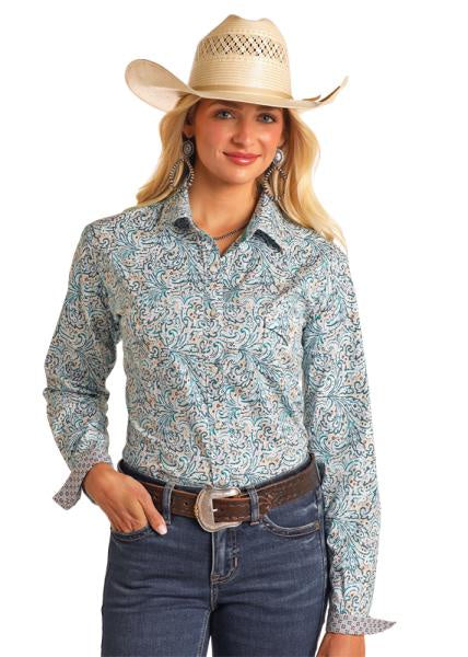 LADIES LS SNAP DOWN PAISLEY FLORAL SHIRT