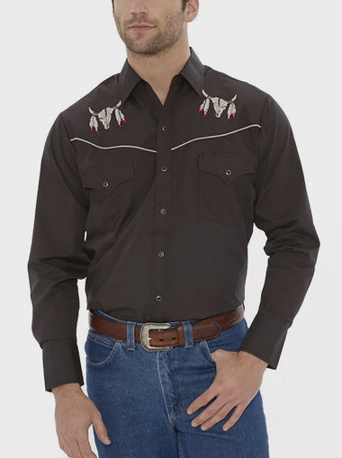 MENS WESTERN EMBROIDERED SKULL LS