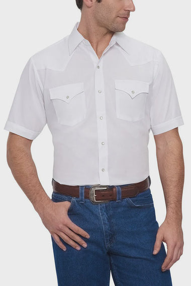 MENS SOLID SHORT SLEEVE WESTERN SNAP SHIRT