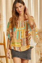 JUNIORS FLOWY TOP WITH  ANGEL BELL SLEEVES