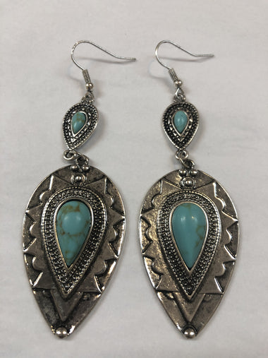 ANTIQUE SLVR INVERTED TEARDROP EARRINGS