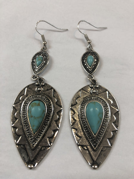 ANTIQUE SLVR INVERTED TEARDROP EARRINGS