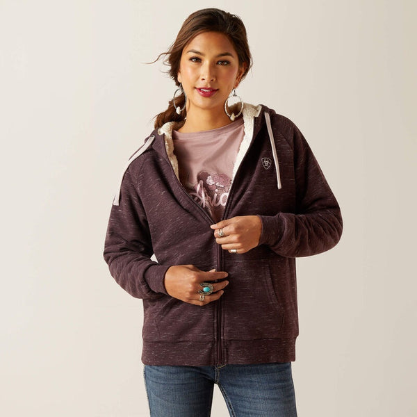 WOMENS REAL SHERPA FULL ZIP HOODIE CLOVE BRN