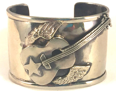 MATTE SILVER TONE GUITAR W/ WINGS & STARS