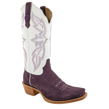 LD PLUM ROUGH OUT/WINTER WHITE COWHIDE