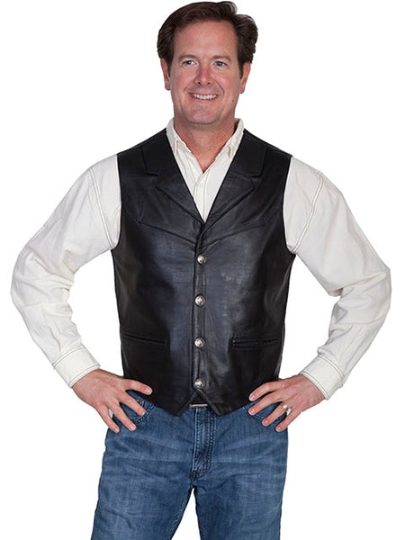 LAPEL LEATHER VEST WITH BUFFALO SNAPS