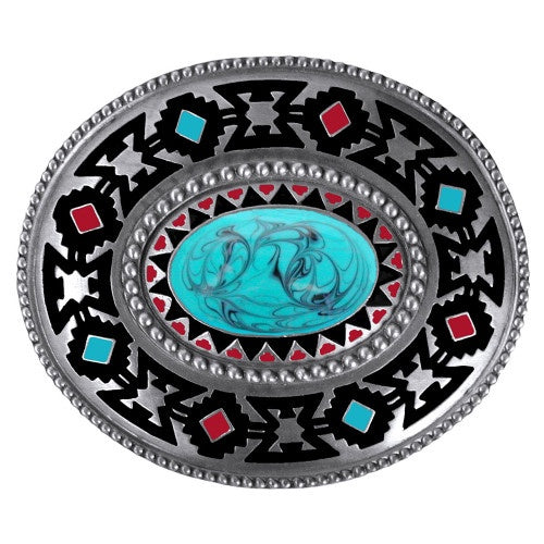 SOUTHWEST RED, BLACK & TURQUOISE BUCKLE