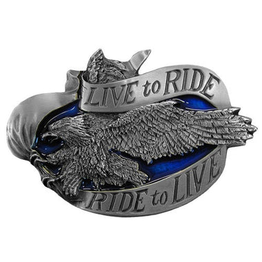 LIVE TO RIDE ALIGHTING EAGLE WITH BLUE ENAMEL BUCKLE