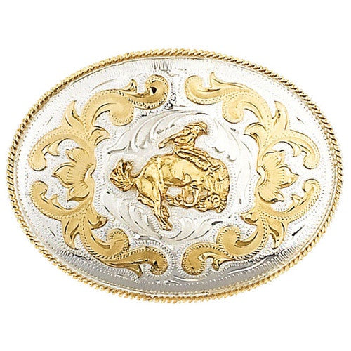 BRONCO RIDER GERMAN SILVER BELT BUCKLE