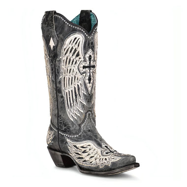 LD BLACK CROSS & WINGS OVERLAY WITH STUDS BOOTS