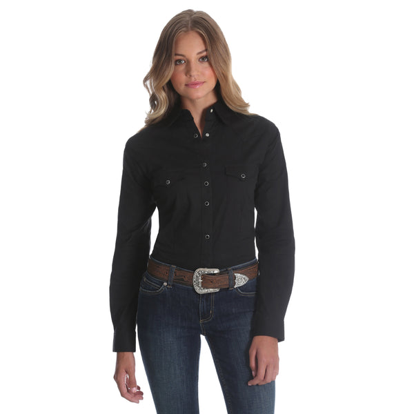 LADIES BLACK RIDING SHIRT WITH SNAP