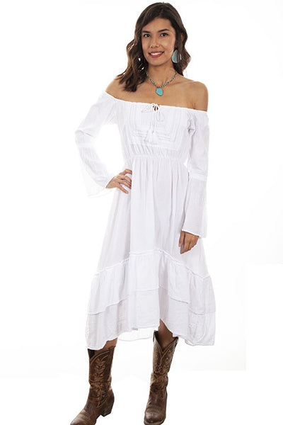 LADIES OFF THE SHOULDER LS DRESS WITH FRONT TIE