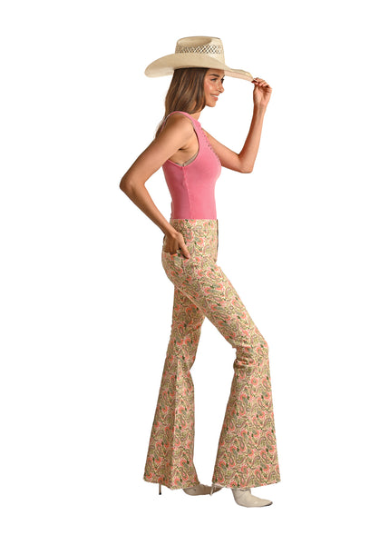 LADIES PAISLEY BUTTON FLARE PANTS