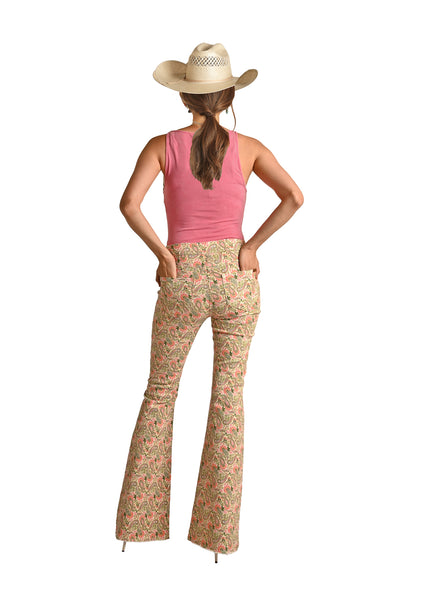LADIES PAISLEY BUTTON FLARE PANTS