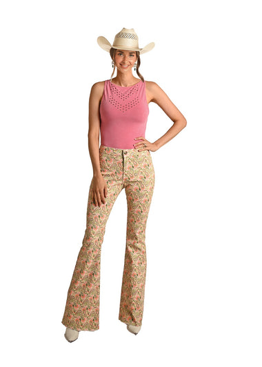 LADIES PAISLEY BUTTON FLARE PANTS