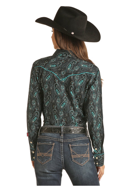 LADIES LS PAISLEY SNAP WITH PIPING SHIRT