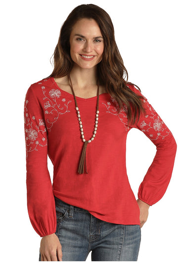 WOMENS EMBROIDERED KNIT SWING TOP