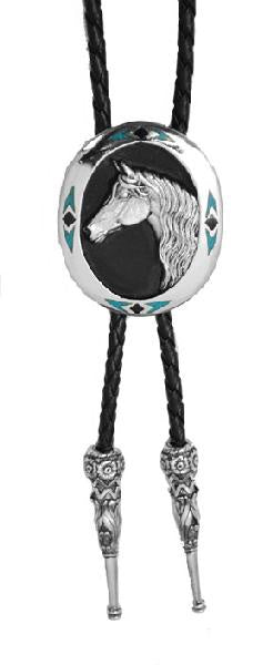 OVAL HORSE HEAD WITH TQ ACCENTS BOLO