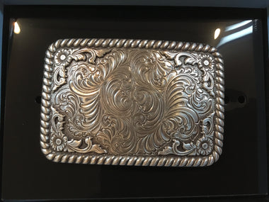 ANTIQUE SILVER RECTANGULAR SCROLL BUCKLE