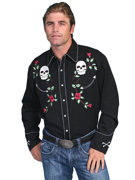 SKULL/ROSE EMBROIDERED SHIRT