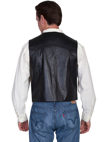 LAPEL LEATHER VEST WITH BUFFALO SNAPS