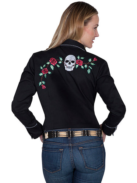 LADIES BLACK SKULL/ROSE SHIRT