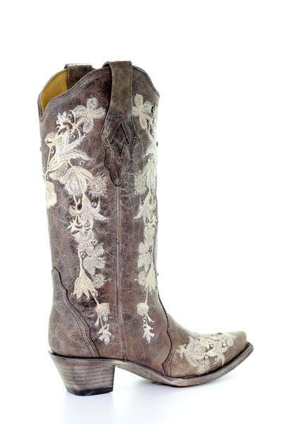 LD TOBACCO STUDS & FLOWERED EMBROIDERY & CRYSTALS